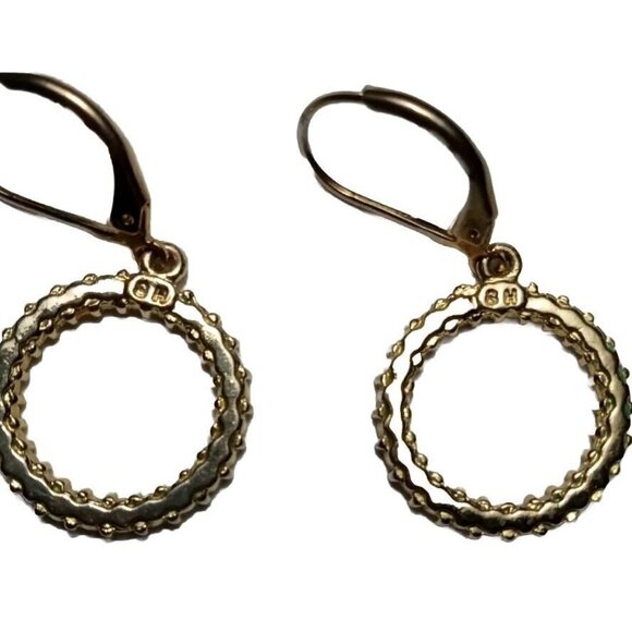 SH AVON Signed Vintage Earrings Gold Tone Pave Set White Rhinestones Hoop Dangle - Picture 10 of 11